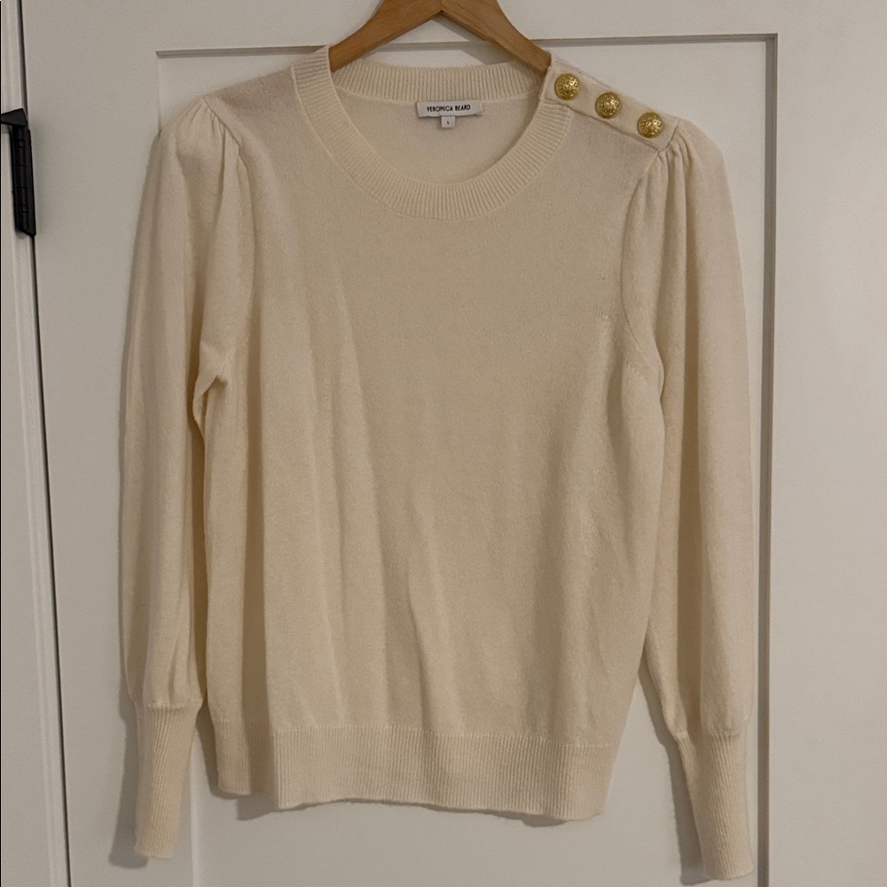 Veronica Beard Cream 100% Cashmere Sweater with Gold Accents